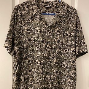 Large express olive floral button up. Size L